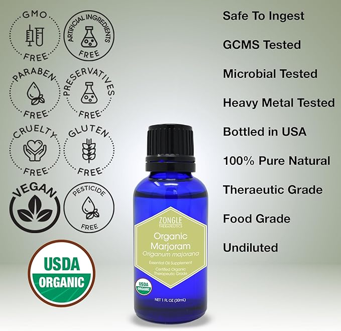 Organic, Marjoram Essential Oil, Food Grade – 100% Pure, Sweet Marjoram Essential Oil, by Zongle Therapeutics, 1 OZ