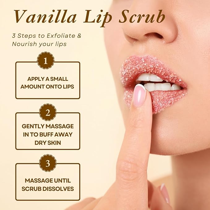 Sugar Lip Scrub Exfoliate & Nourish - 0.88Oz/25gm Coconut & Vanilla Essential Oil - Natural Moisturizer Exfoliator Lipcare Scrubber -Smoothing Lips Scrubs for Girls, Women Valentine Day Gifts