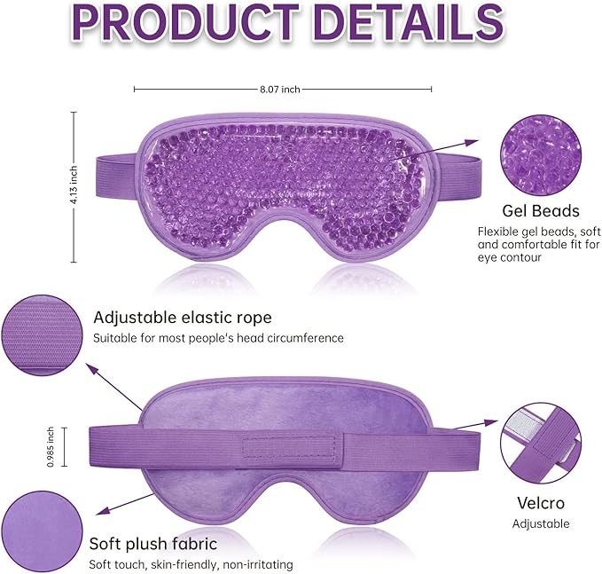 Ice Pack for Eyes - 2 Pcs Reusable Hot Cold Compress Gel Bead Cooling Mask for Puffiness, Dark Circles, Bags, Dry Eyes, Headaches, Migraines, Stress Relief (Purple)