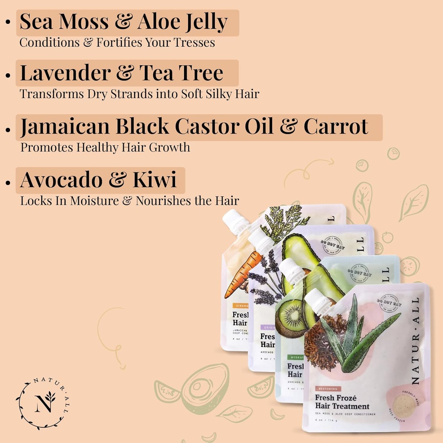 NaturAll Fresh Froze Hair Treatment-Deep Conditioner for Dry Damaged Hair–for All Hair Types-Deep Conditioning Hair Mask, Nourishing Formula for Soft & Moisturized Hair–Bundle of 4 (4 Oz. Each)