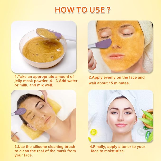 Jelly Mask Powder for Facials,Tea Tree Moisturizing Jelly Face Mask,24k Gold Jelly Face Mask,Face Masks with Double-ended Silicone Brush, 23 Fl Oz