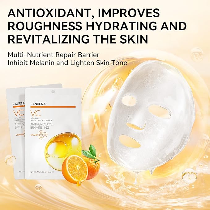 LANBENA VITAMIN C Hydrating Sheet Masks Brightening Firming Anti Aging - Overynight Hydrating Face Mask for All Skin Types Moisturizing Spa Skincare -1 Pack