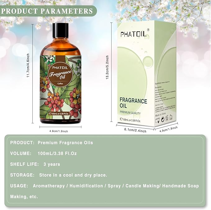 3.38FL.OZ Coffee Fragrance Oils for Aromatherapy, Essential Oils for Diffusers for Home, Perfect for Diffuser, DIY Candle and Soap Making, DIY Scented Products - 100ml