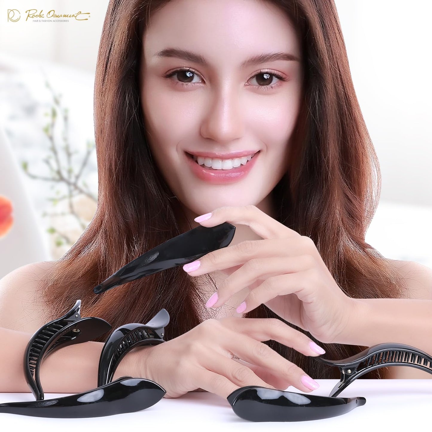 RC ROCHE 6 Pcs Duck Bill Alligator Hair Clips for Women Sectioning Flat Claw Long Thick Hair Inner Teeth Curved Styling Jaw Strong Secure Grip Salon, Large Black