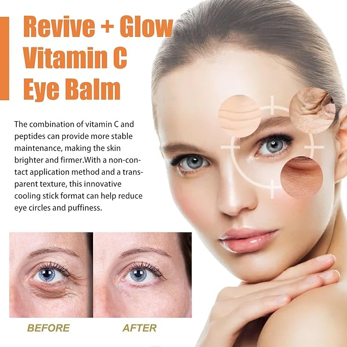3Pcs Revive Glow Vitamin C Eye Balm, Hydrating Eye Cream, Glow Eye Balm Stick, Brightening and Reducing Dark Circle, Reduces Puffiness