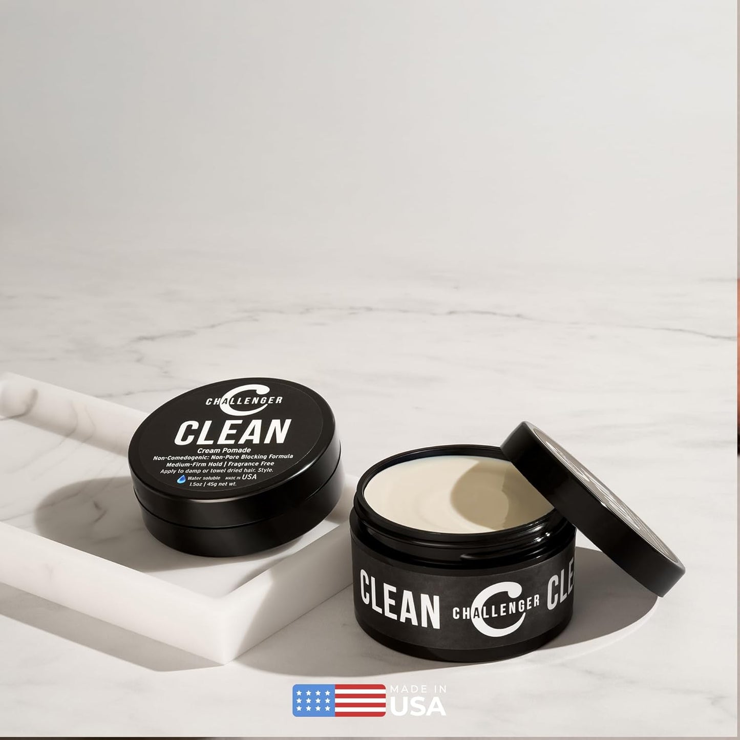 Challenger Fragrance Free Cream Pomade Combo | Non-Comedogenic Styling Product | Unscented Hair Gel | Medium Firm Hold & Clean Ingredients | For All Hair Types | 3oz and 1.5oz Jars