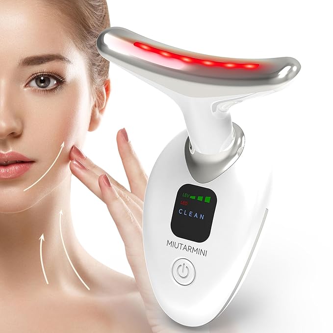 Facial Massager for Face and Neck, Red-Light-Therapy-for-Face and Neck, Face culpting Wand with 7 Color, at-Home Face Tool for Skin Care, Christmas Gifts for Women