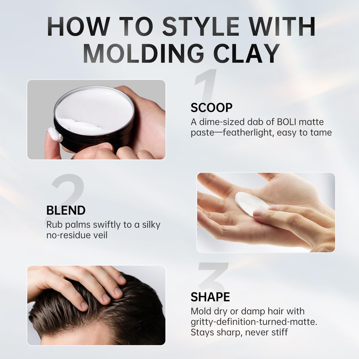 BOLI Hair Clay Styling Clay for Men and Women, Matte & Medium Hold Pomade for All Hair Types Moldable Styling Paste (120g)