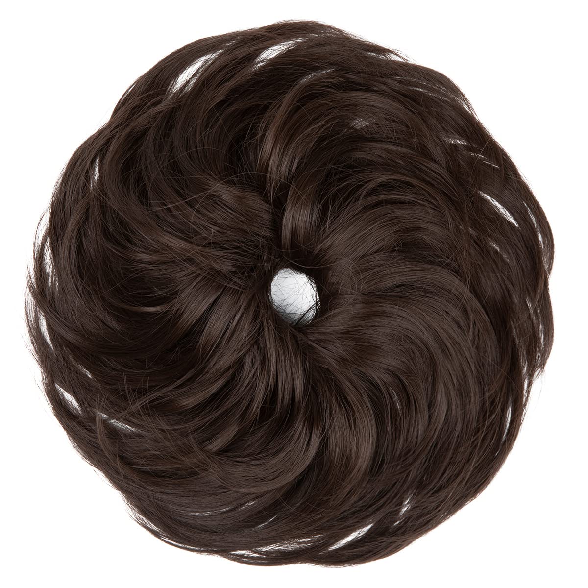 CJL HAIR Large Messy Bun Hair Piece Wavy Curly Scrunchies Synthetic Chignon Ponytail Hair Extensions Thick Updo Hairpieces for Women Dark Brown
