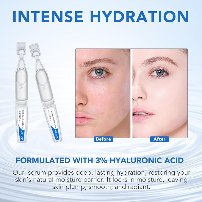 Hyaluronic Acid Tubes | 3% Hyaluronic Acid Serum for Face | Anti-Aging & Hydrating Serum | 4D Hyaluronic Acid for All Skin Types | 1.2ml x 30 Vials