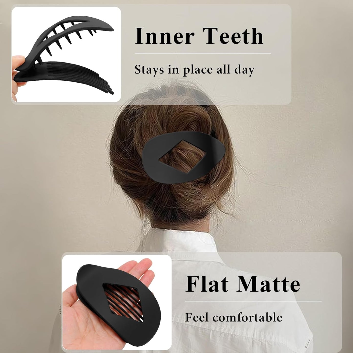 Flat Hair Clips for Women, 8 Pcs Matte No-Slip Flat Claw Clips for Girls,Cute Large Strong Hold No Crease Barrettes for Thick Thin Curly Hair,French Styling Accessories&Gifts for Women (Neutral Color)