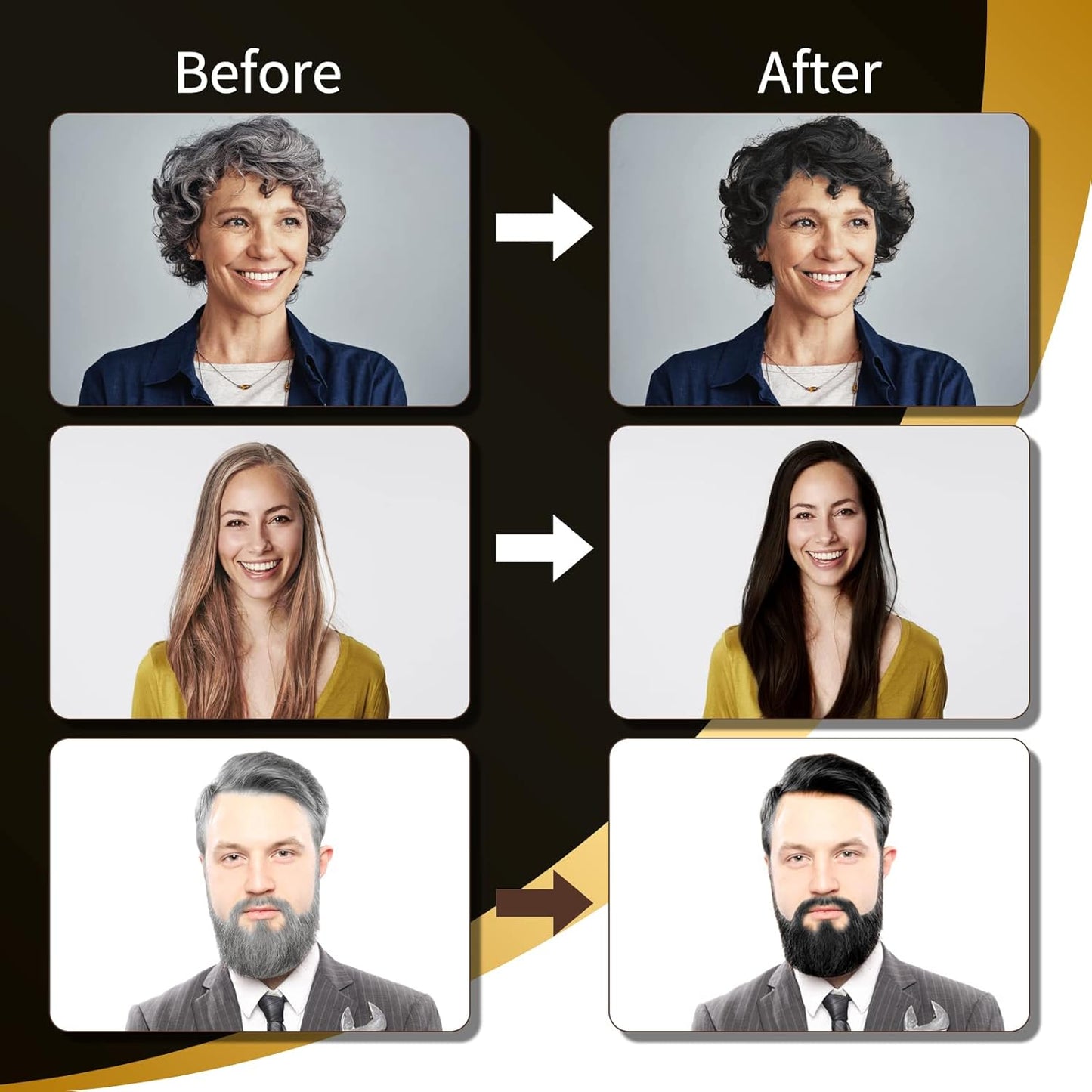 Black Dye Shampoo for Permanent Hair Color - Men&Women, Gray Coverage, Beard & Treated Hair, 3-In-1, 30 Days/500ml/Ammonia-Free/Natural Herbal