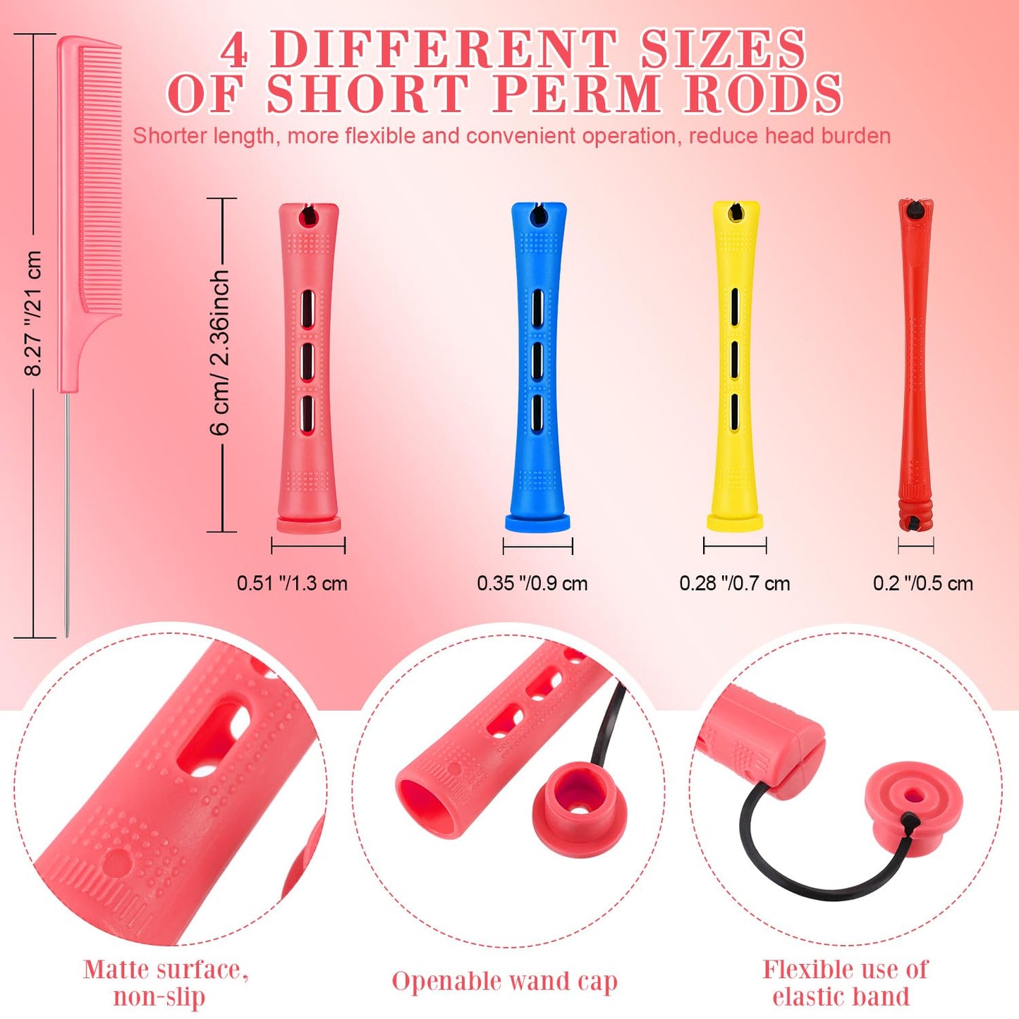 WILLBOND 72 Pieces Hair Perm Rods Set, Short Plastic Perming Rods Cold Wave Roller 4 Sizes Hair Curling Rollers with 1 Piece Steel Pintail Comb for Hairdressing Styling (Short)