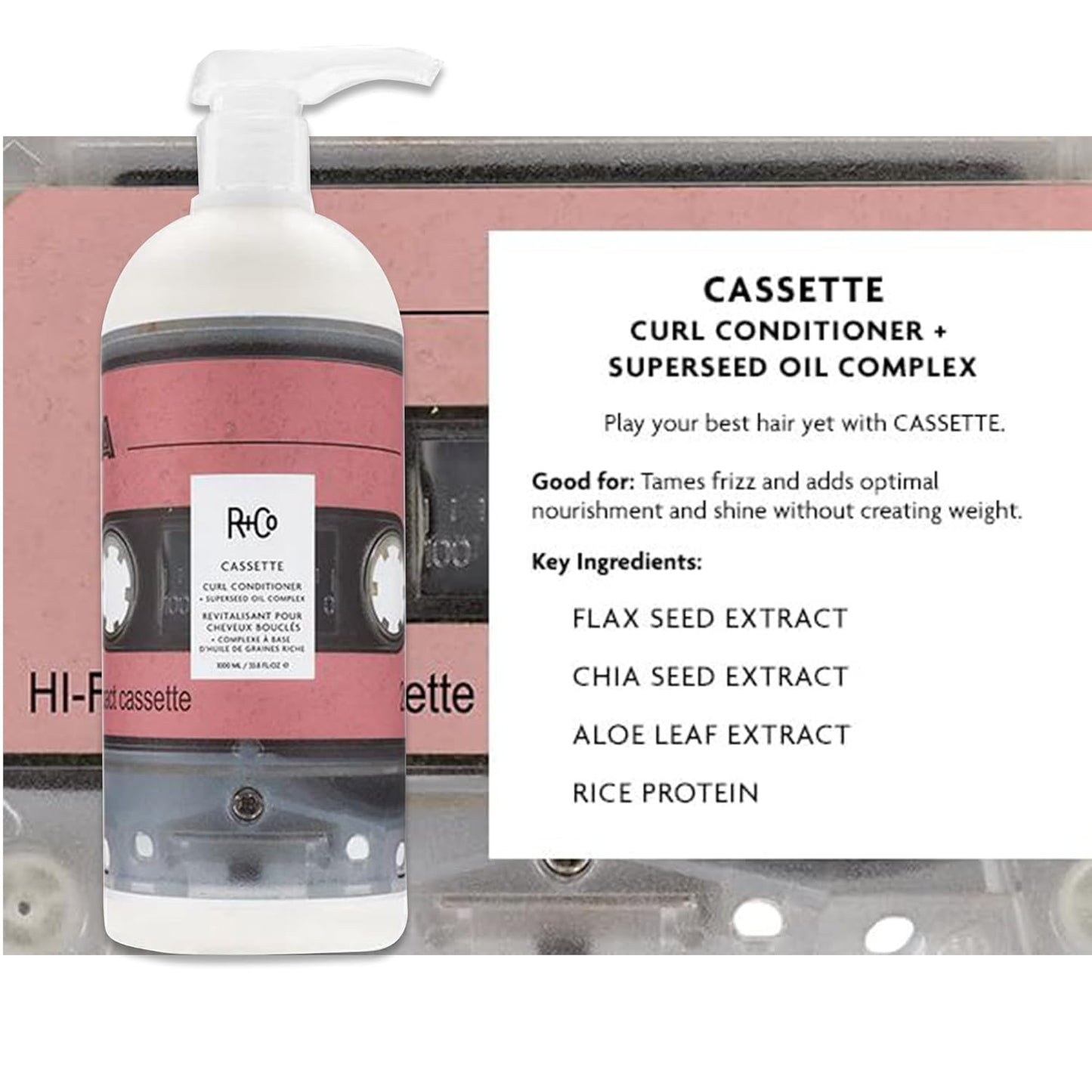 R+Co Cassette Curl Shampoo & Conditioner Set + Superseed Oil Complex + Deluxe Sample (0.5oz) | Defines Curls, Tames Frizz & Adds Shine | Vegan + Cruelty-Free | 33.8oz (Pack of 2)