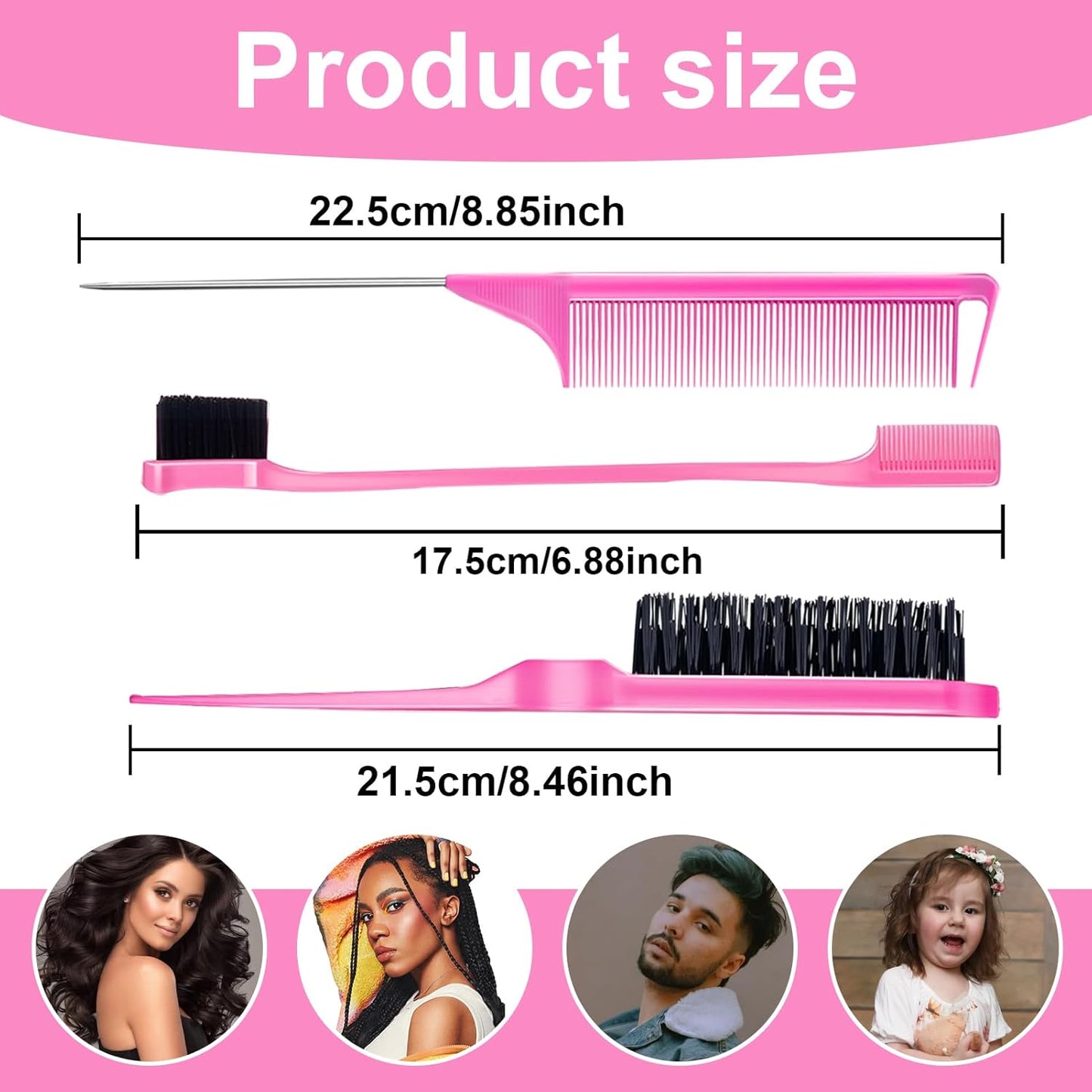 Curly Hair Boar Bristle Curl Defining Brush for Curl Wave Straight Hair, Unique Trident Handle Design Defineing Brush for Wet Dry Hairs, Styling Massage Hairbrush Hairs Pick Comb Edge Comb Pink