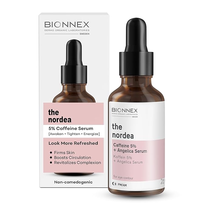 The nordea - 5% Caffeine Serum Angelica - Anti-Aging Eye Serum for Dark Circles, Puffiness and Wrinkles - Caffeine Eye Serum Natural and Vegan - 30 ml (5% Caffeine Skin Serum)