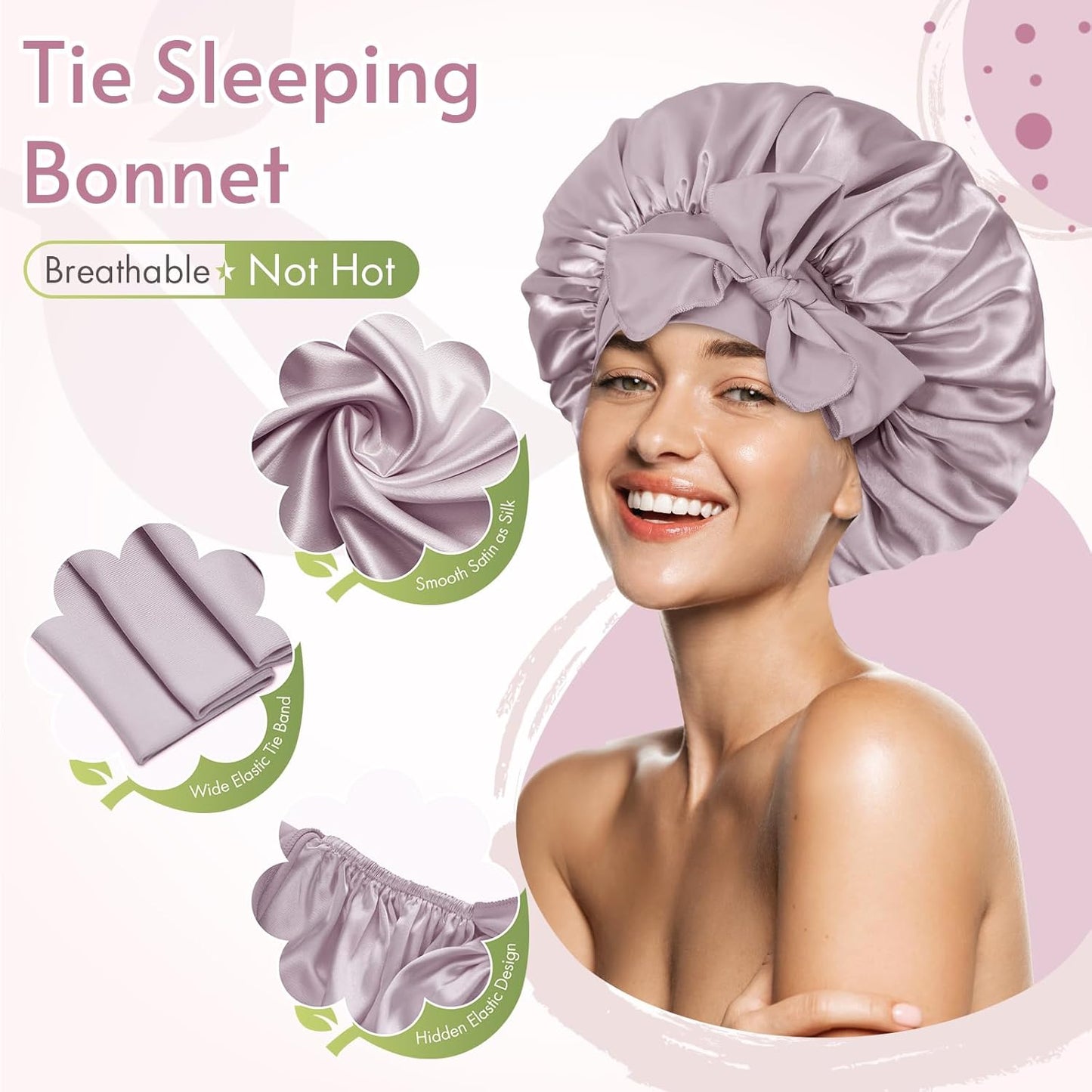 BONNET QUEEN Silk Bonnet Satin Bonnet Hair Bonnet Silk Hair Wrap for Sleeping Night Cap Sleep Bonnet for Women Girls Grey Rose Gold