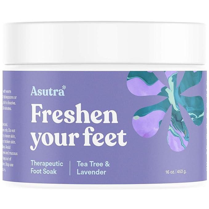 ASUTRA Invigorating and Therapeutic Foot Soak + Pedicure Pumice Stone (Dead Sea Salt w/Tea Tree & Lavender Oils), 16 oz - Helps to Soften Calluses, Corns, and Cracked Feet