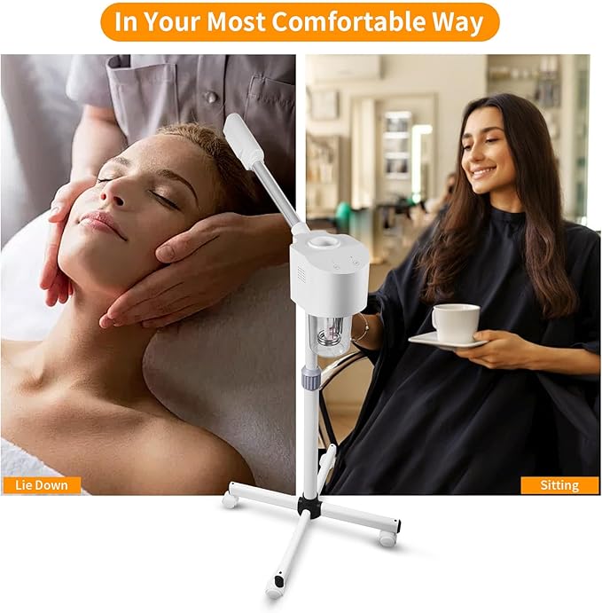 Professional Facial Steamer, Hot Mist Spray, Vaporizador Facial Steamer for Esthetician, Height Adjustable, SPA at Home, White