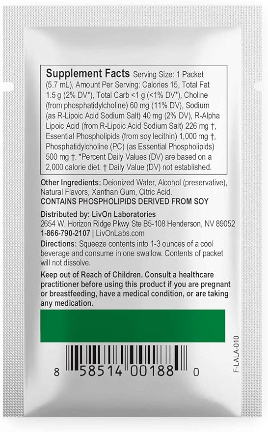 LivOn Laboratories Lypo-Spheric R-Alpha Lipoic Acid 30 Packets 226mg Per 100% Non-GMO