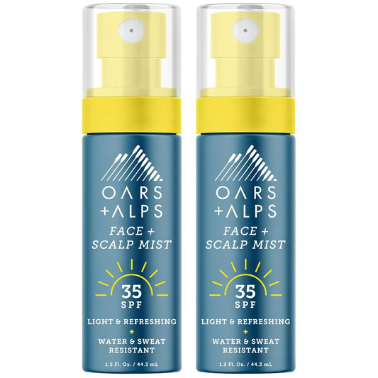 Oars + Alps Face & Scalp Sunscreen Spray Mist, SPF 35 Facial & Hair Sunscreen, Protects from Blue Light, Infused with Aloe Vera + Cucumber, Water & Sweat Resistant, Summer Splash Scent, 2pk