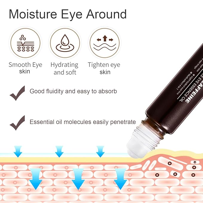 Retinol Caffeine Under Eye Roller Serum, Eye Serum for Dark Circles and Puffiness with 360° Roller Massage Ball, Reduce Wrinkles & Fine Lines, Non-Greasy Nourish Moisturize Lifts Firm Skin