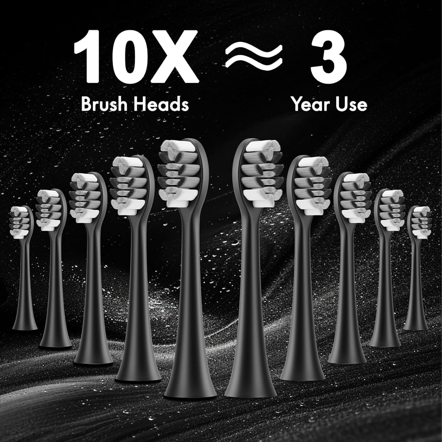 Diamond Style - Sonic Electric Toothbrush for Adults and Kids, Comes with 10 Brush Heads & Travel Case, 5 Modes with 2 Minutes Built in Smart Timer, One Charge for 90 Days, 42,000 VPM Motor (Black)
