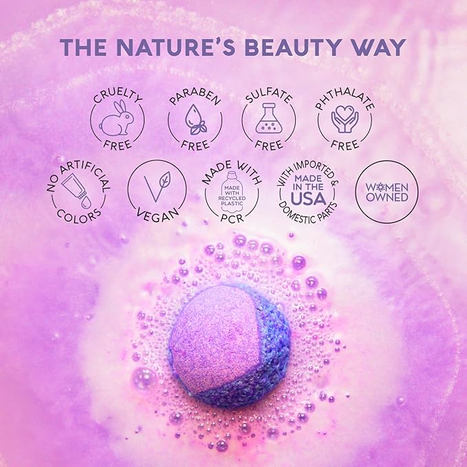 Nature's Beauty Lavender & Rosemary Bath Bomb Multi-Pack - Luxury Fizzy Spa Bath Bomb to Help Calm, Soothe + Revive Dull and Dry Skin Made with Coconut Oil & Witch Hazel, 5.5 oz (4 Pack)