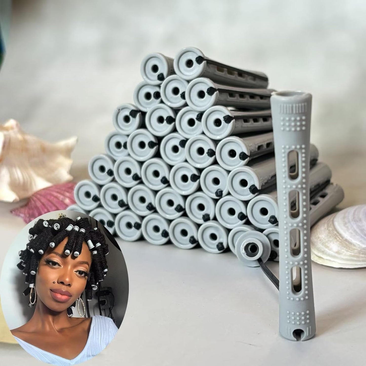 Gray Perm Rods Set for Women - 36pcs Cold Wave Rods Plastic Hair Rollers for Short Long Hair Curling Rod with Rat Tail Comb(36pcs Gray)
