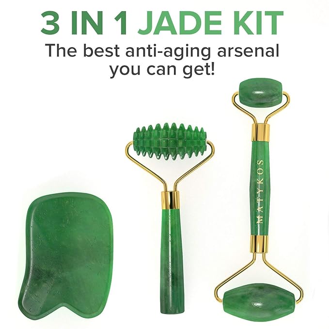 Complete Skincare Routine - Under Eye and Forehead 24K Gold Patches, 3 in 1 Jade Kit and Under Eye and Forehead Caviar Patches