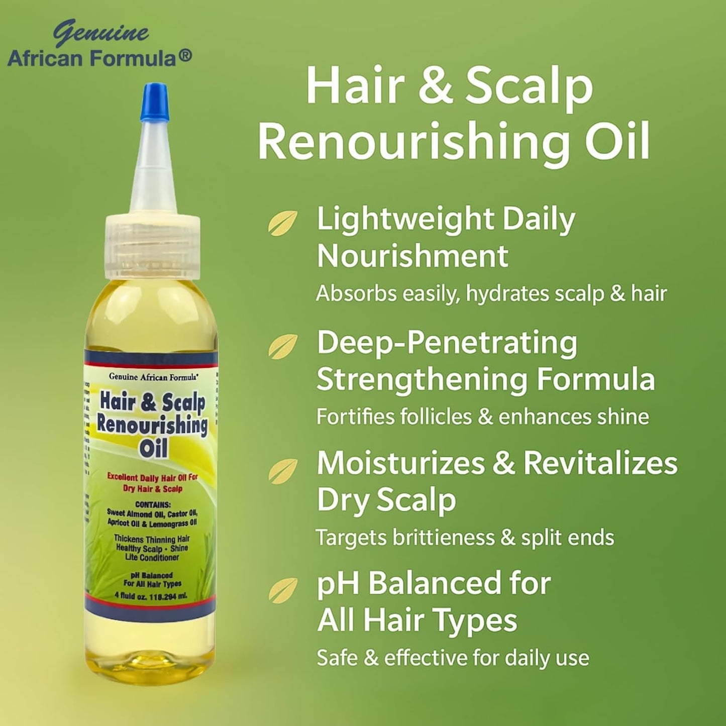 Hair & Scalp Renourishing Oil 4oz (118.29ml) | Lightweight Natural Treatment with Essential Oils, Shea Butter & Vitamin E | Strengthens, Nourishes & Restores Dry, Brittle Hair & Split Ends