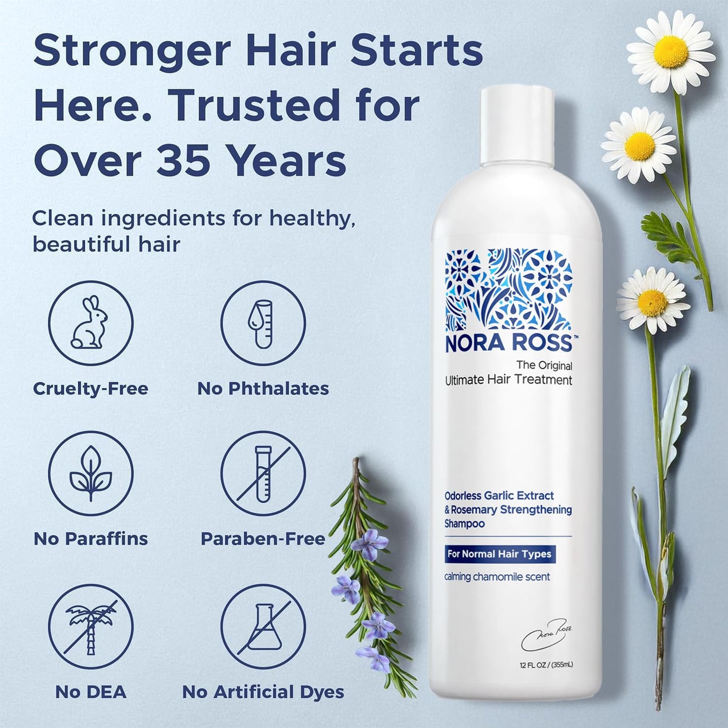 Nora Ross Garlic Extract & Rosemary Strengthening Shampoo and Conditioner Set – Natural Shampoo and Hair Conditioner for Normal to Dry, Brittle Hair – All Natural Scalp Cleanser Formula – 12 oz each