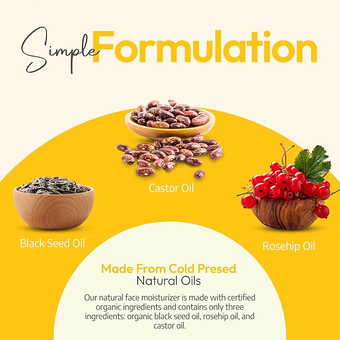Organic Castor Oil, Rosehip Oil & Black Seed Oil for Face - Anti-Aging Facial Oil & Moisturizer for Women, Natural Ancient Remedy for Hydrated, Glowing Skin - Cold Pressed Face Oil (2 Fl Oz)