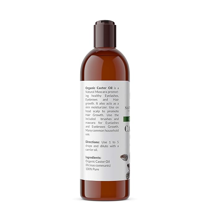 NaturoBliss Organic Castor Oil 100% Pure and Natural Premium Grade for Hair Growth, Eyelashes and Eyebrows - Carrier Oil - Hair and Body - Expeller-Pressed & Hexane-Free (16 Fl Oz)
