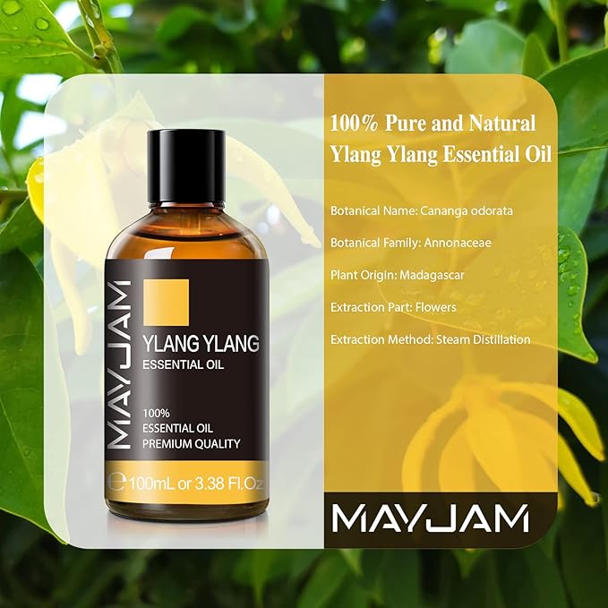 Ylang Ylang Essential Oil, MAYJAM 3.38FL.OZ Premium Quality Essential Oils for Diffusers for Home, 100ML Ylang Ylang Oil Scented Oil, Great for DIY Soap Candle Making