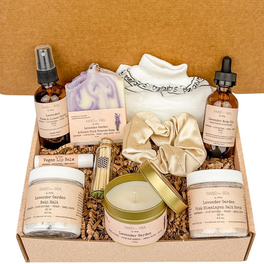 Spa Gift Basket for Women - All Natural Handmade Lavender Spa Gift Set Made with Essential Oils Relaxing and Pampering Bath and Body Spa Kit at Home