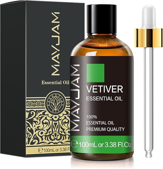 Premium Grade Vetiver Essential Oil - 100ML/3.38FL.OZ for Diffuser, Aromatherapy Oils for Candles, Soaps