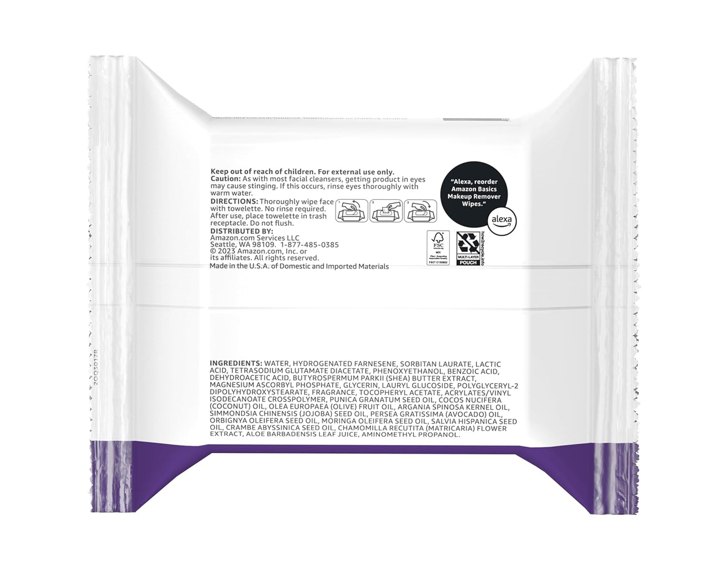 Amazon Basics Makeup Remover Wipes, Gentle Cleansing, Dermatologist Tested, Night Calming, Plant Based, Alcohol-Free, Removes Waterproof Mascara, 25 Count Per Pack, Pack of 1