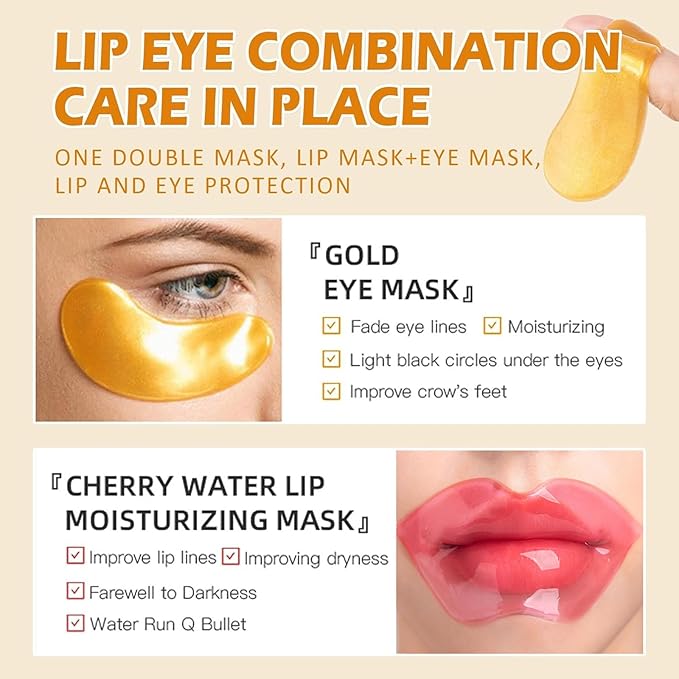 30 Pairs Lip Masks & Eye Mask for Mothers Day Gifts, 24K Gold Gel Under Eye Patches for Puffy Eyes, Crystal Collagen Moisturizing Lip Masks, Nourishes Lip&Eye Skin for Reducing Fine Lines Dark Circle
