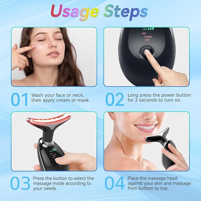 Face and Neck Massager T𝗈𝗈I, 7 C𝗈I𝗈r Facial Massager for Face and Neck, Face 𝖲cuIpting Tool for S𝗄in Care - Black