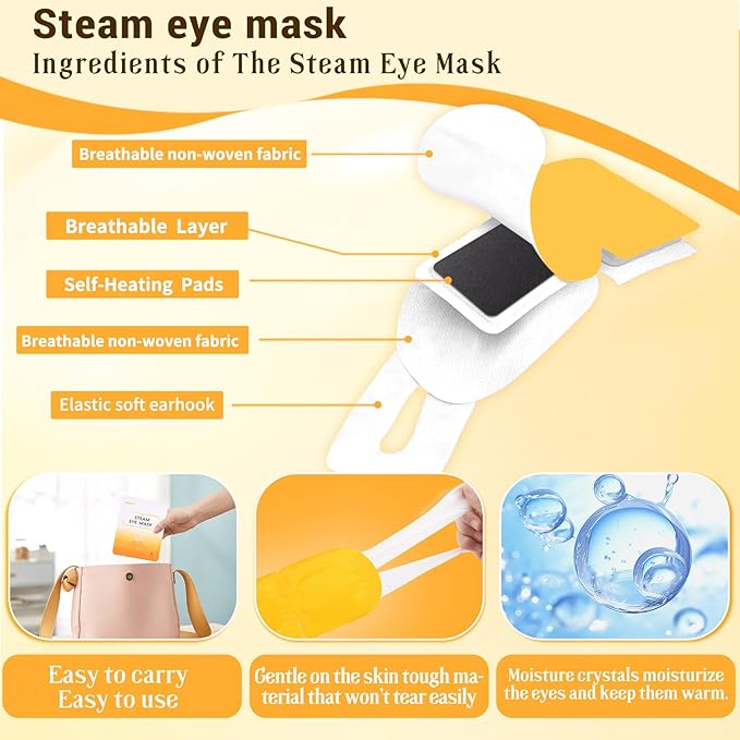 20 Packs Steam Eye Masks for Dry Eyes, Warming Eye Mask, Relief Eye Fatigue & Dark Circle, Heat Sleep Eye Mask for Puffy Eyes, Disposable Moist Hot Compress Eye Patch for Sleeping (Chamomile)
