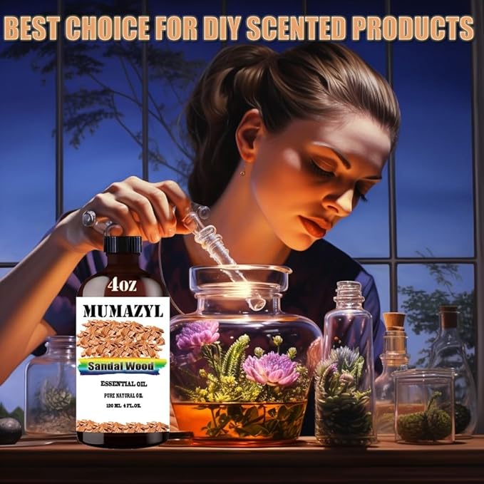 Sandalwood Essential Oil, Sandalwood Oil 4 Fl Oz 120ML for Diffuser Humidifier Yoga Cleaning DIY Candle Soap Making Essential Oils