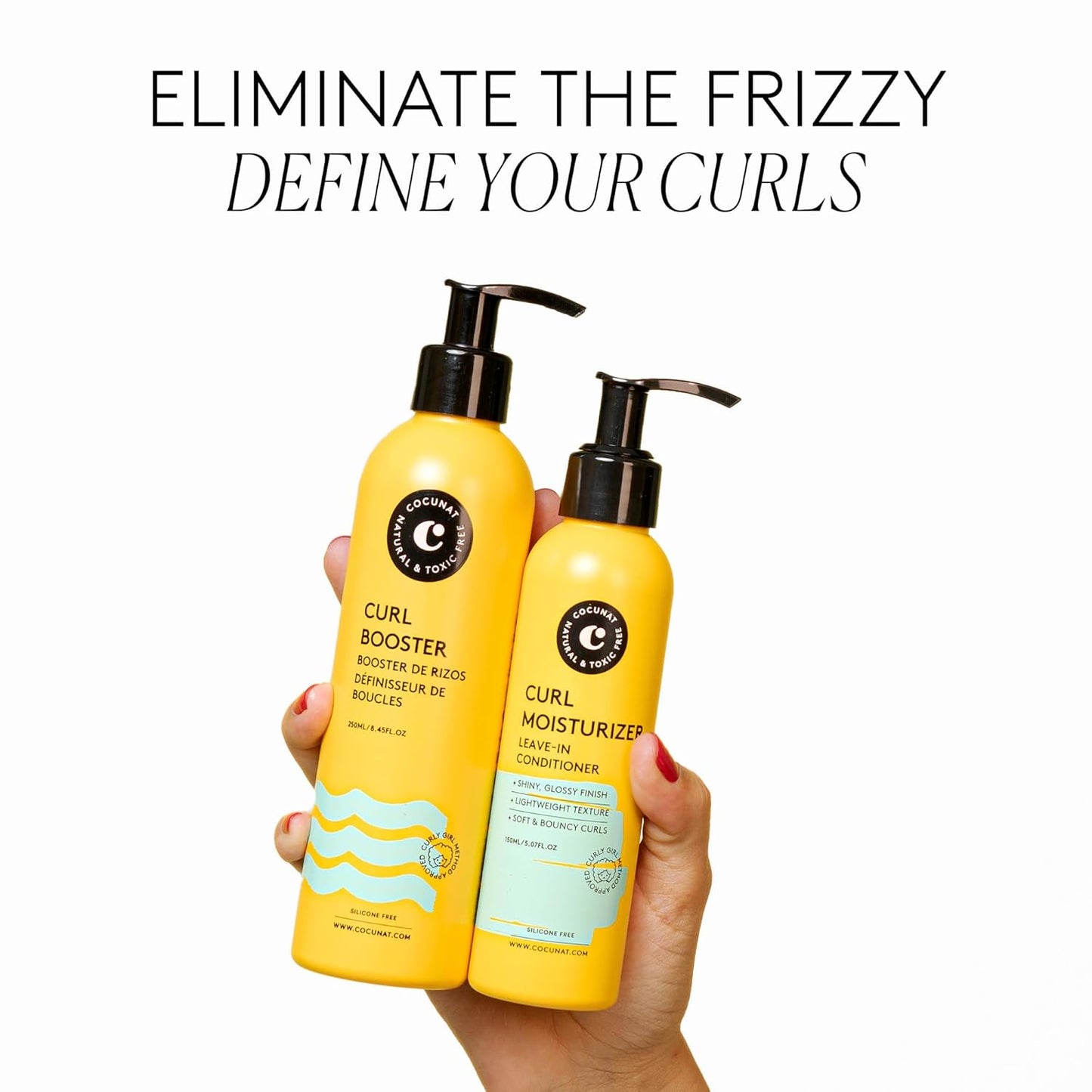 COCUNAT Curly Method 2-Step Kit - Leave-In Curl Moisturizer + Curl Booster Gel - Defines, Hydrates & Controls Frizz for Perfect Curls - Strengthens & Smooths - 250ml + 150m