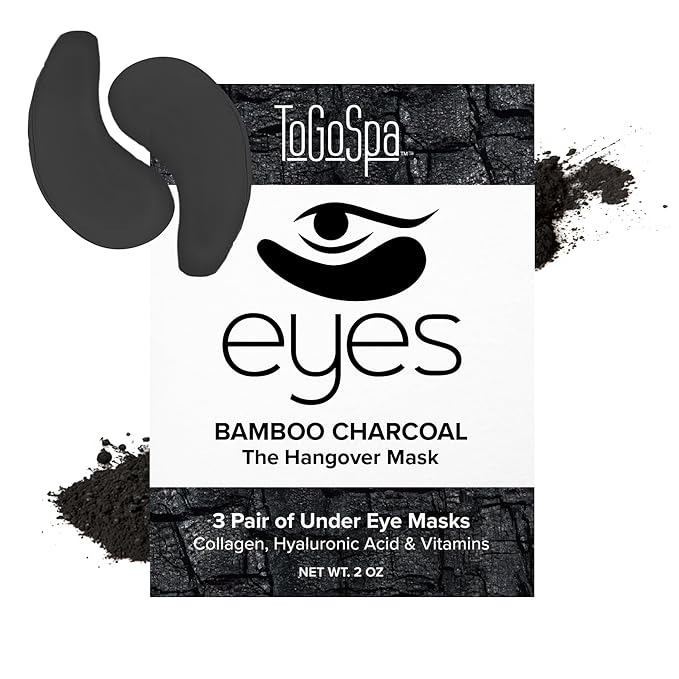 ToGoSpa, Bamboo Charcoal Under Eye Repair Mask, Collagen Under Eye Patches, Enriched With Ale Vera, Hyaluronic Acid, Lightens Skin Tone And Soothes Redness And Puffiness, Pack Of 6