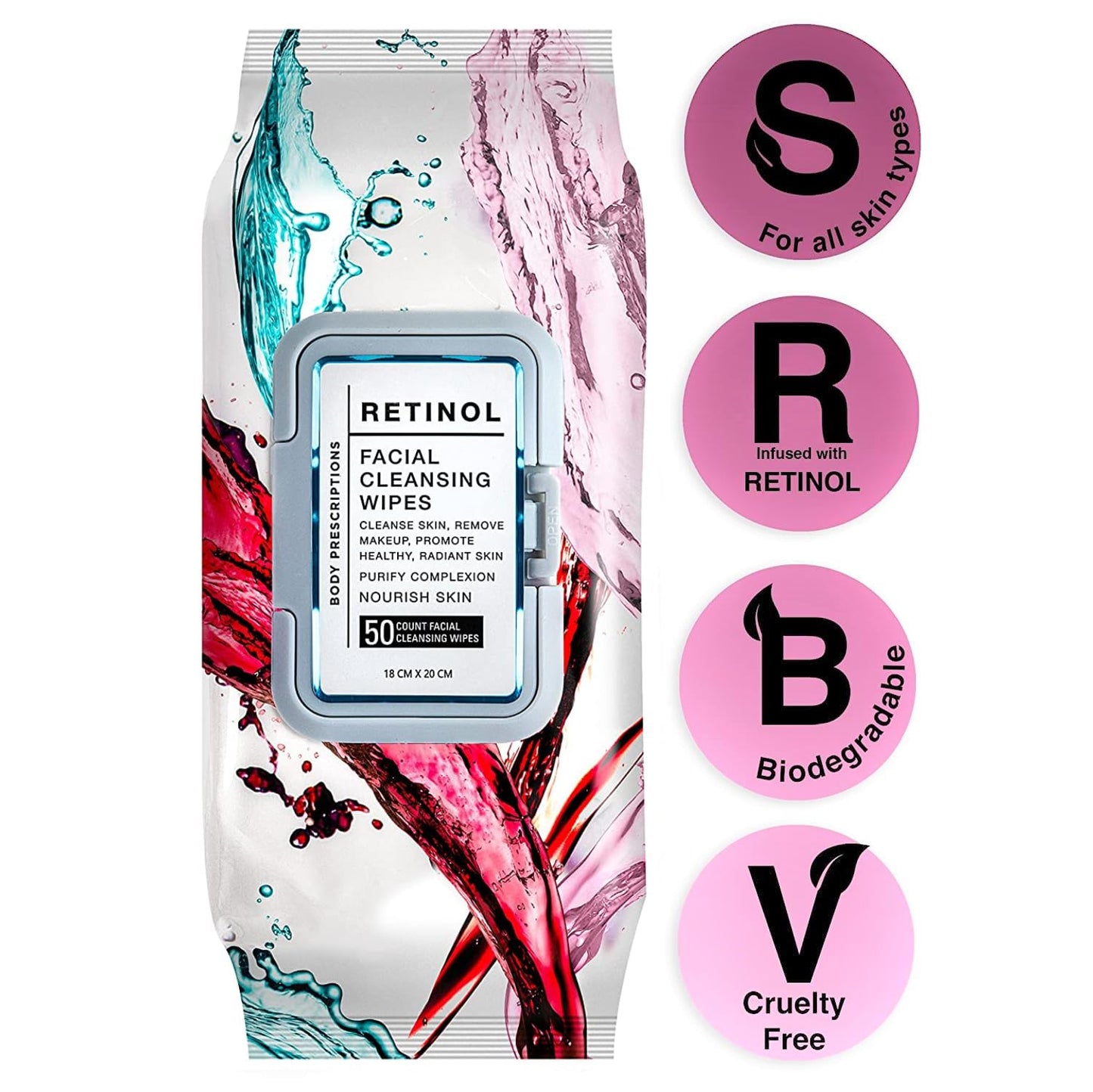 Body Prescription Makeup Cleansing Wipes - Gentle and Effective Face Wipes, 50 Count (Pack of 3), Retinol