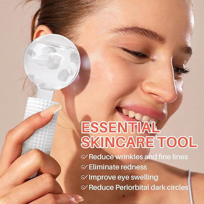 Ice Globes & Ice Roller for Face and Eyes - Facial Massage Tools for Skin Care, Reduce Wrinkles & Puffiness, Cooling Globes & Roller Ball for Glowing Skin (White/2PCS)