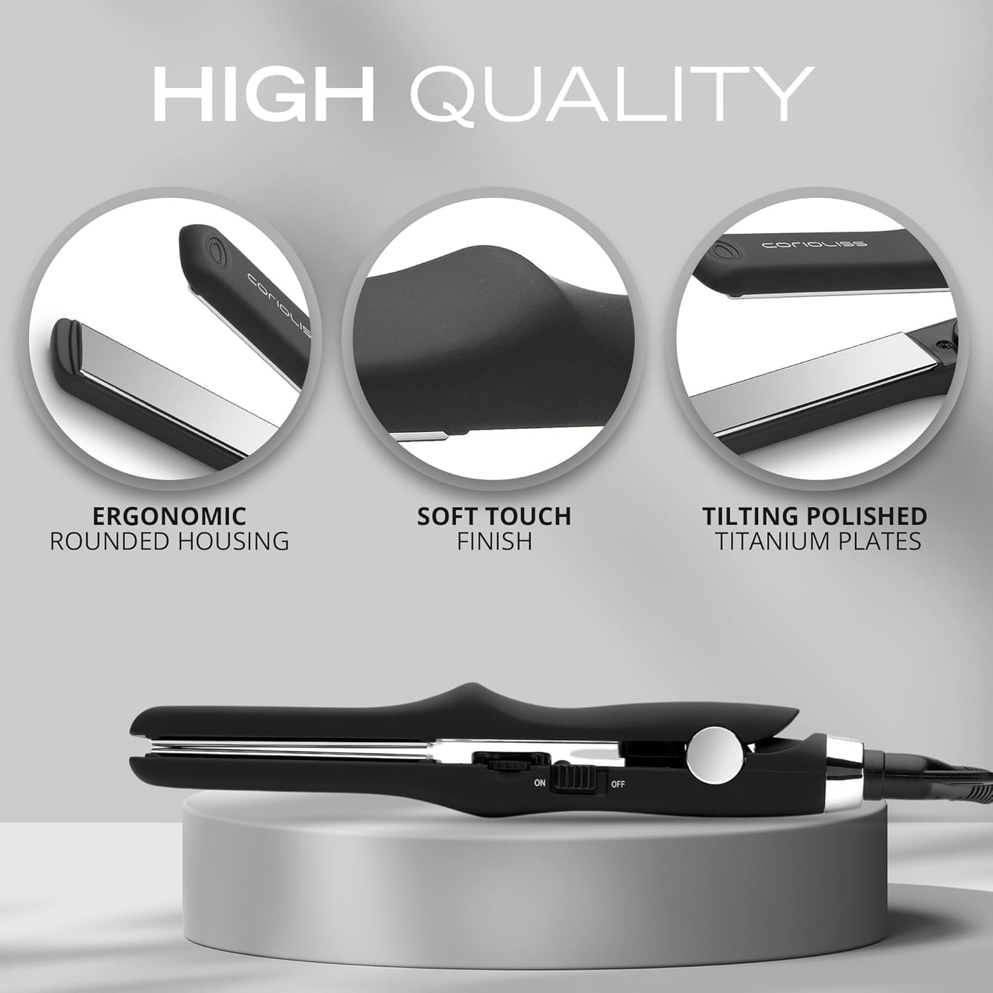 CORIOLISS C Trip Mini | Hair Straighteners for Women | Titanium| Flat Iron | Professional with Temperature Control (Black Soft Touch)