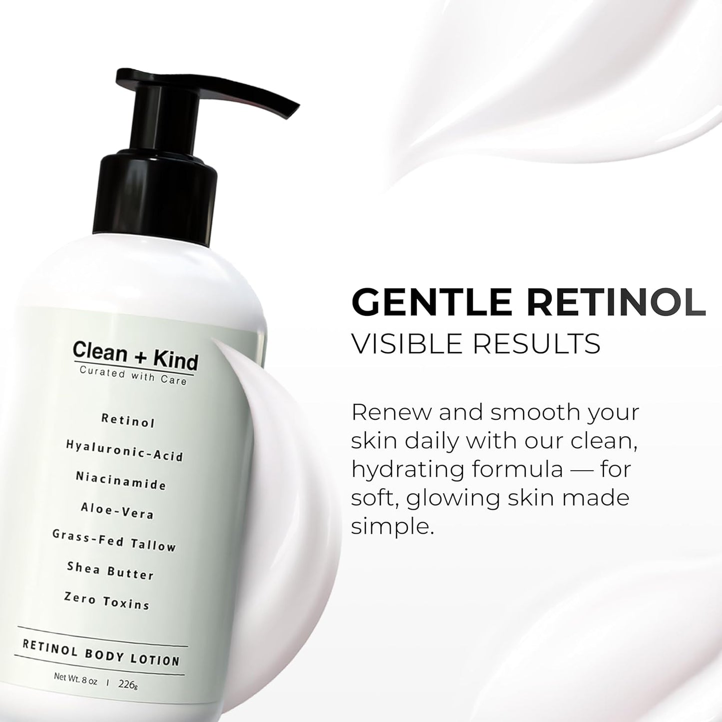 Firming Retinol Body Lotion for Wrinkles & Crepey Skin – Anti-Aging Moisturizer with Hyaluronic Acid, Niacinamide, Aloe Vera, Shea Butter & Grass-Fed Tallow Skincare