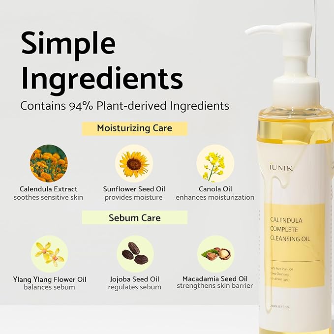 IUNIK Centella Calming Moisture Daily Sunscreen SPF 50+ PA++++ Matte & No White Cast Centella Asiatica w/ Calendula Cleansing Oil Kit