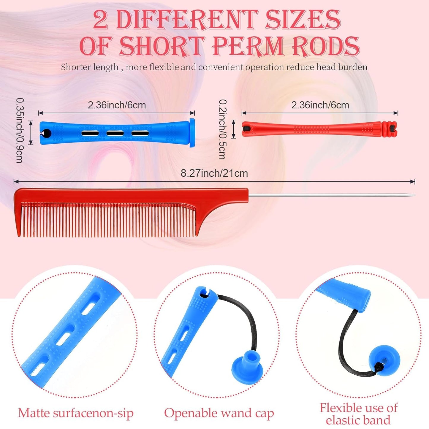 WILLBOND 72 Pieces Hair Perm Rods Set, Short Plastic Perming Rods Cold Wave Roller 2 Sizes Hair Curling Rollers with 1 Piece Steel Pintail Comb for Hairdressing Styling (Short)